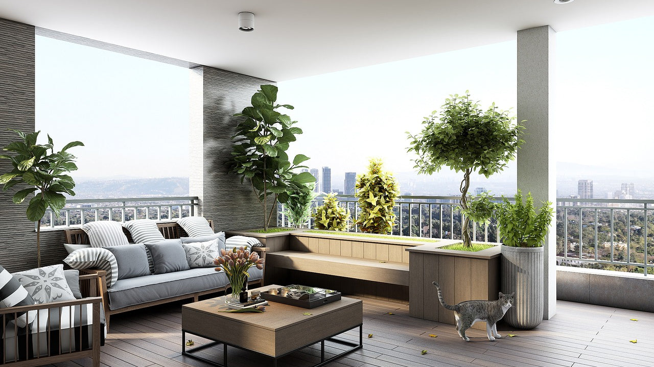 open balcony with different potted plants - Plant Studio