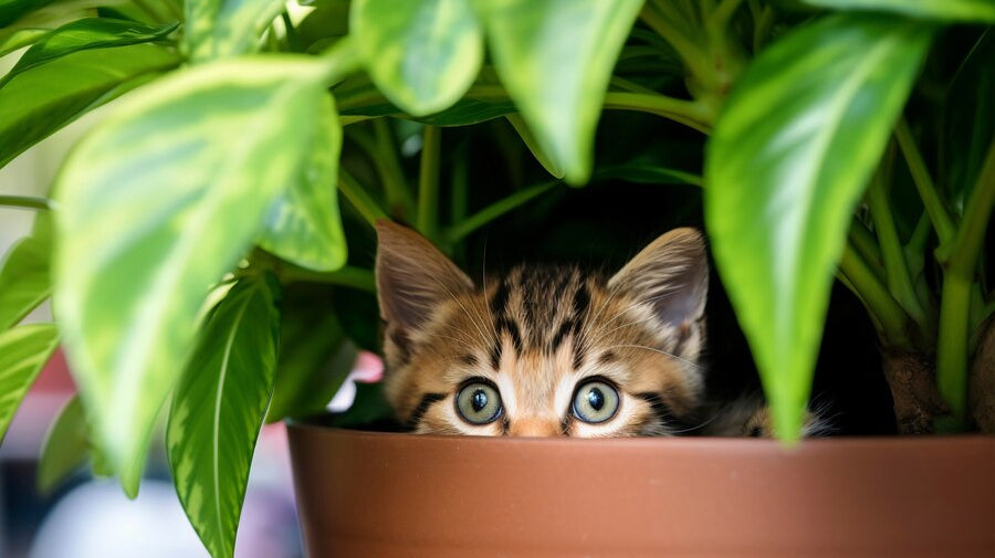 kitten hiding in potted plant - Plant Studio
