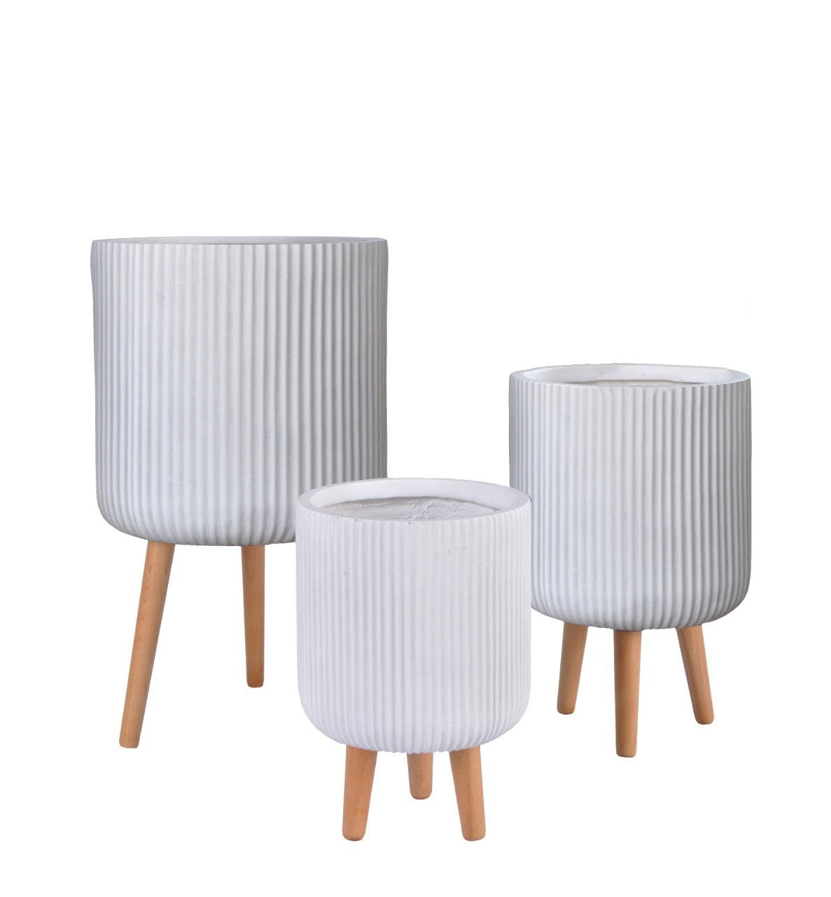 Ribbed Fiber Clay Pot with Stand - Plant Studio LLC