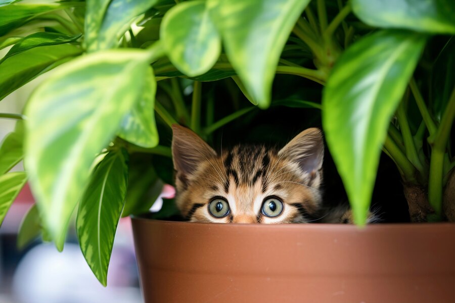 kitten hiding in potted plant - Plant Studio
