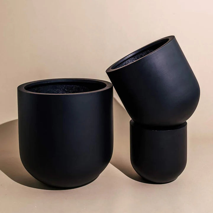 Fiber Clay Pot - Round White, Beige, Dark Gray