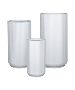 Fiber Clay Ribbed Tall Pot - White