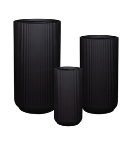 Fiber Clay Ribbed Tall Pot - Black