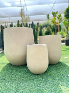 Fiber Clay Pot - Round White, Beige, Dark Gray