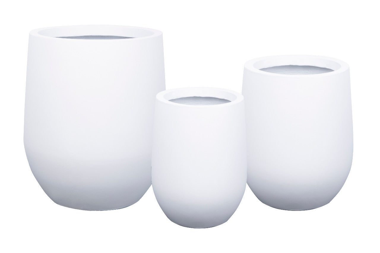 Fiber Clay Pot - Round White, Beige, Dark Gray