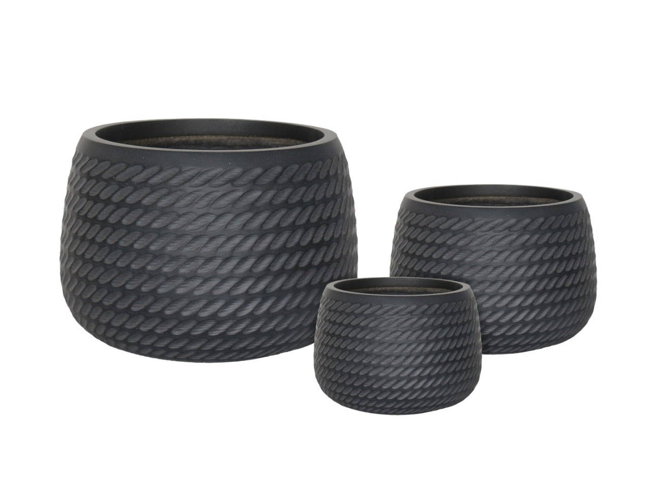 Fiber Clay Pot - Black Waves