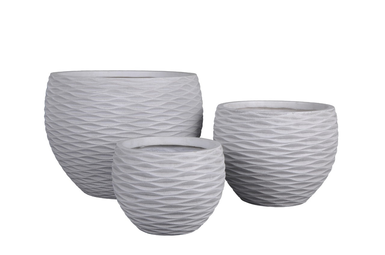 Fiber Clay Pot - White waves - Plant Studio LLC