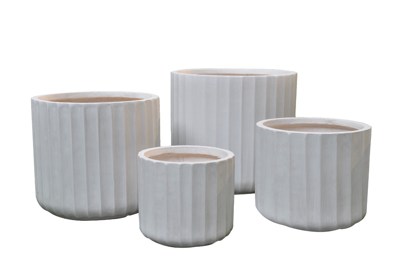 Fiber Clay Pot - White Ribbed - Plant Studio LLC