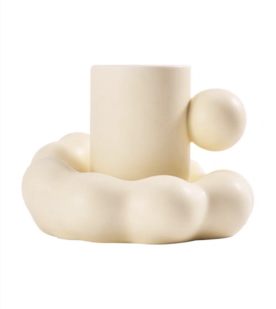 Minimalist Coffee Cup with Cloud Shaped Plate Plant Studio LLC Lemon Cream 